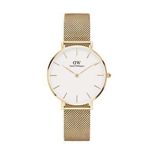 Daniel Wellington Classic Petite Evergold White Dial Gold Mesh Bracelet Watch For Women - DW00100346