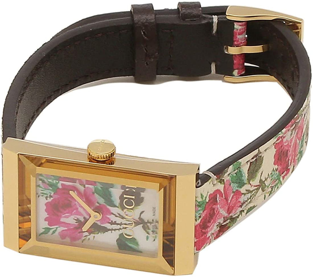 Gucci G-Frame Floral Mother of Pearl Dial White Leather Strap Watch For Women - YA147406