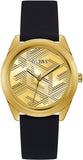 Guess Cubed Analog Gold Dial Black Silicone Strap Watch For Women - GW0665L1