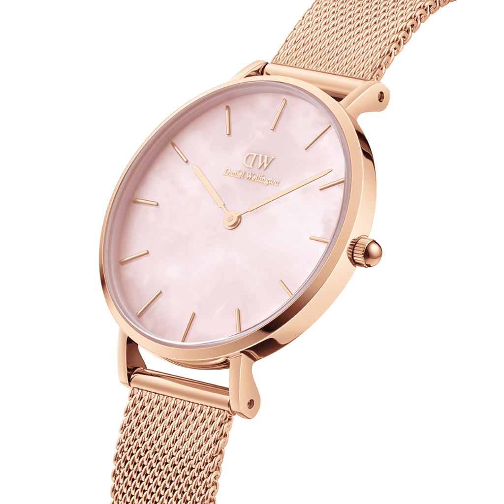 Daniel Wellington Petite Melrose Pink Dial Rose Gold Mesh Strap Watch For Women - DW00100368
