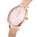 Daniel Wellington Petite Melrose Pink Dial Rose Gold Mesh Strap Watch For Women - DW00100368