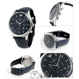 Emporio Armani Lambda Chronograph Blue Dial Blue Leather Strap Watch For Men - AR11018