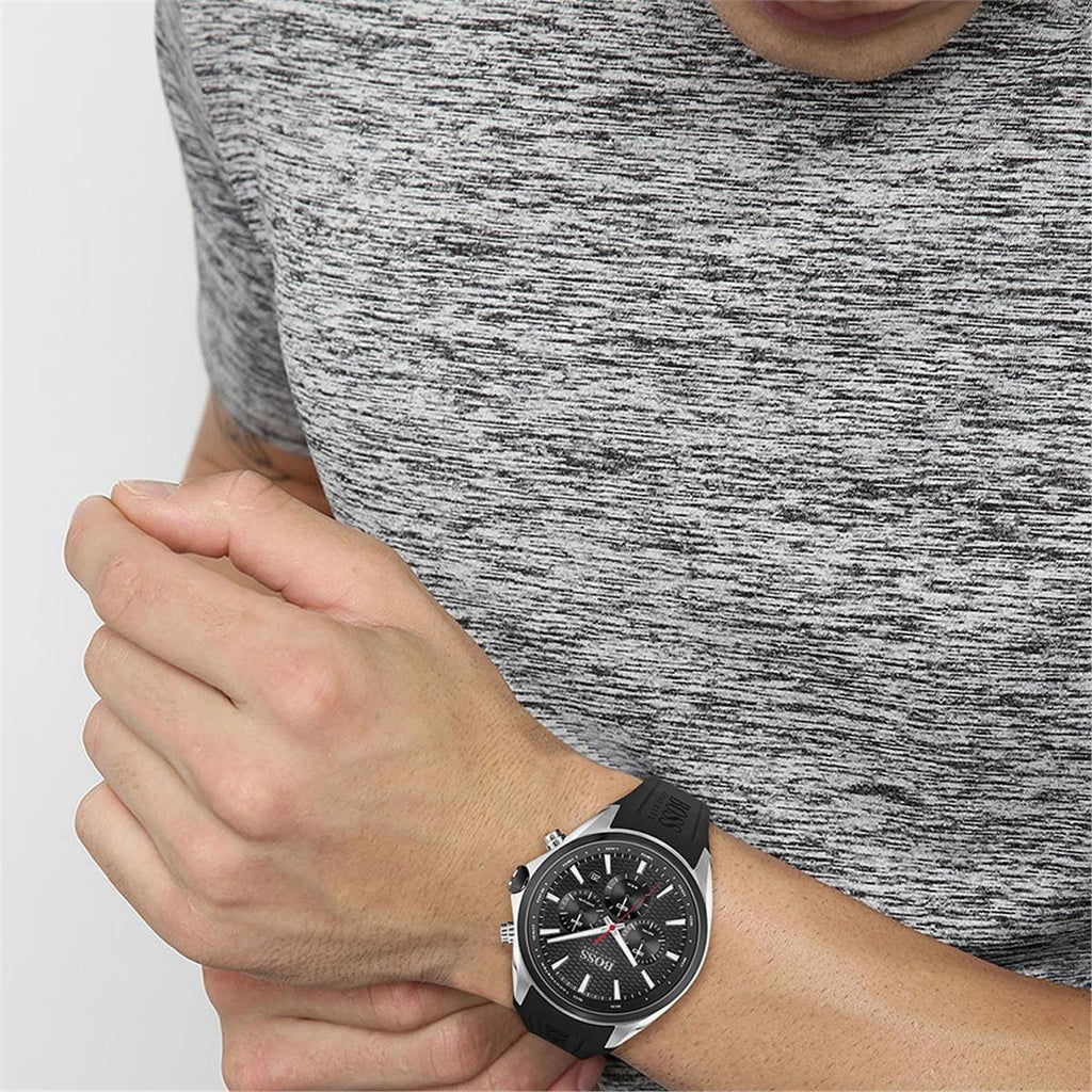 Hugo Boss Distinct Black Dial Black Rubber Strap Watch for Men - 1513855