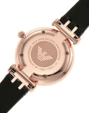 Emporio Armani Gianni T-Bar Mother of Pearl Dial Black Leather Strap Watch For Women - AR11295
