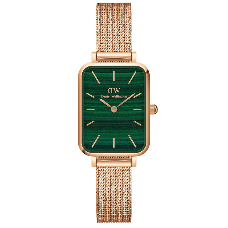 Daniel Wellington Quadro Melrose Green Dial Rose Gold Mesh Strap Watch For Women - DW00100437
