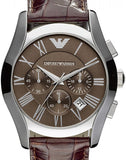 Emporio Armani Valente Chronograph Brown Dial Brown Leather Strap Watch For Men - AR0671