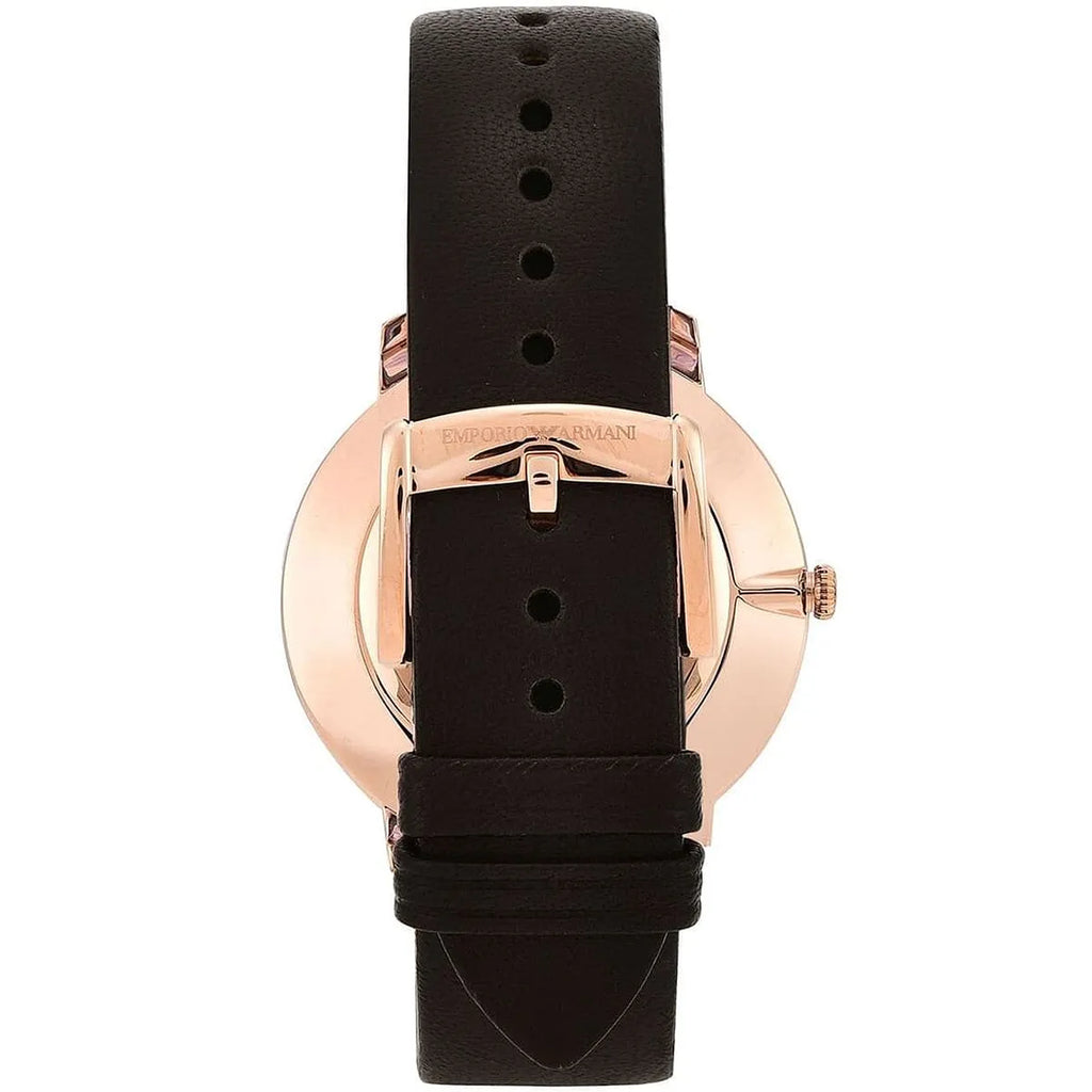 Emporio Armani Modern Slim Analog Silver Dial Brown Leather Strap Watch For Men - AR11163