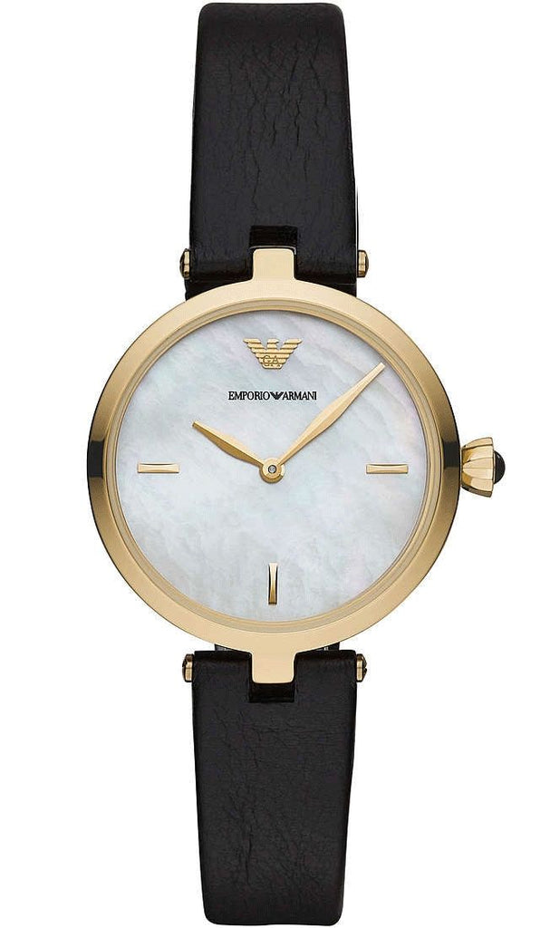 Emporio Armani Arianna Analog Silver Dial Black Leather Strap Watch For Women - AR11200