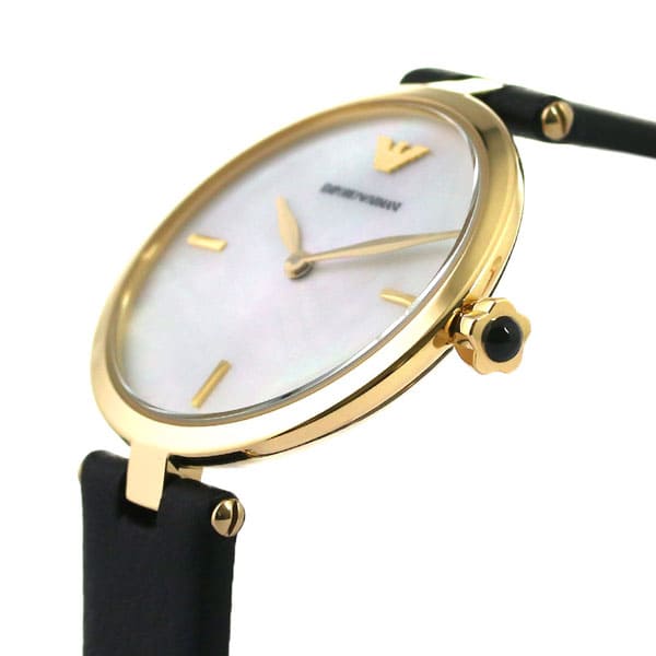 Emporio Armani Arianna Analog Silver Dial Black Leather Strap Watch For Women - AR11200