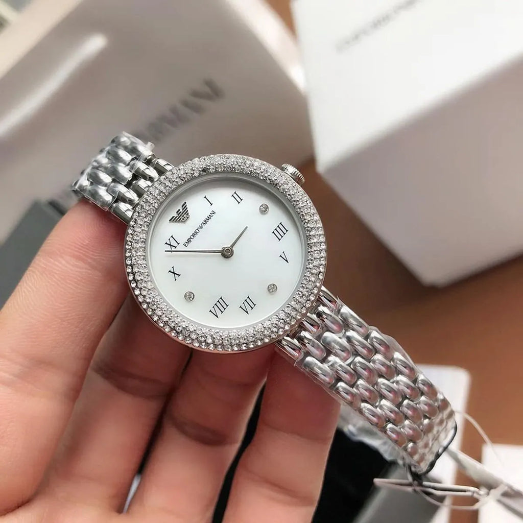 Emporio Armani Rosa Quartz White Dial Silver Steel Strap Watch For Women - AR11354