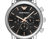 Emporio Armani Luigi Chronograph Quartz Black Dial Silver Mesh Bracelet Watch For Men - AR11429