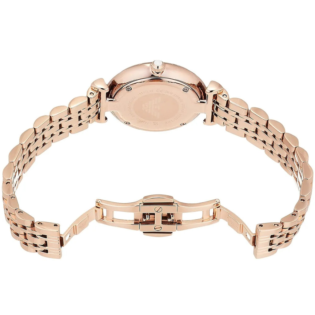 Emporio Armani Gianni T-Bar Crystals Silver Dial Rose Gold Steel Strap Watch For Women - AR11446