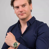 Emporio Armani Claudio Chronograph Green Dial Two Tone Steel Strap Watch For Women - AR11511