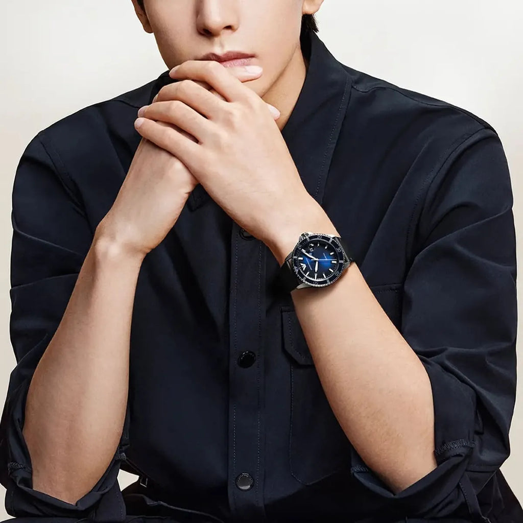 Emporio Armani Diver Three-Hand Quartz Blue Dial Blue Leather Strap Watch For Men - AR11516