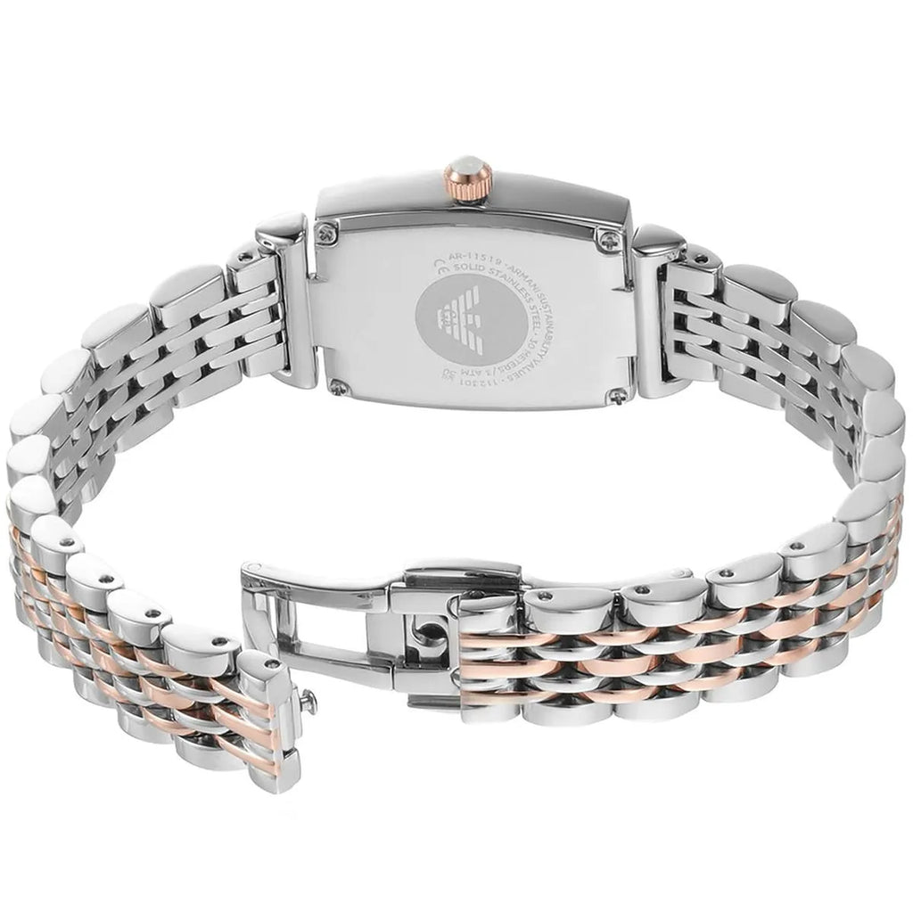 Emporio Armani Gianni T Bar White Mother Of Pearl Dial Two Tone Steel Strap Watch For Women - AR11519