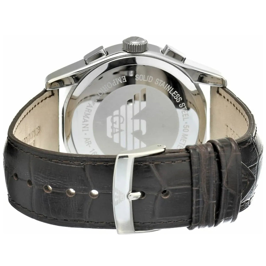 Emporio Armani Valente Chronograph Amber Dial Brown Leather Strap Watch For Men - AR1634