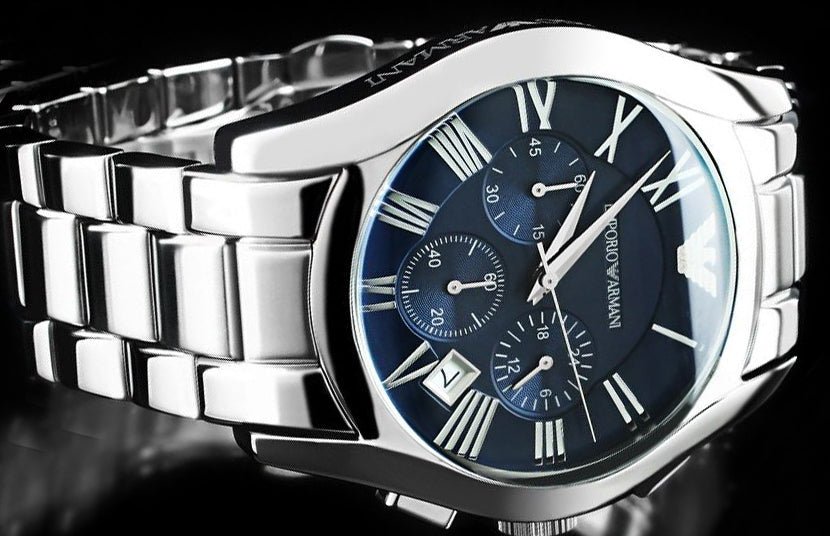 Emporio Armani Classic Blue Dial Silver Steel Strap Watch For Men - AR1635