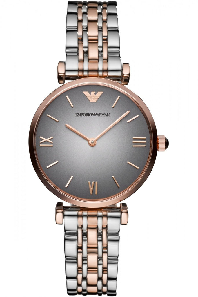 Emporio Armani Gianni T Bar Grey Dial Two Tone Stainless Steel Watch For Women - AR1725