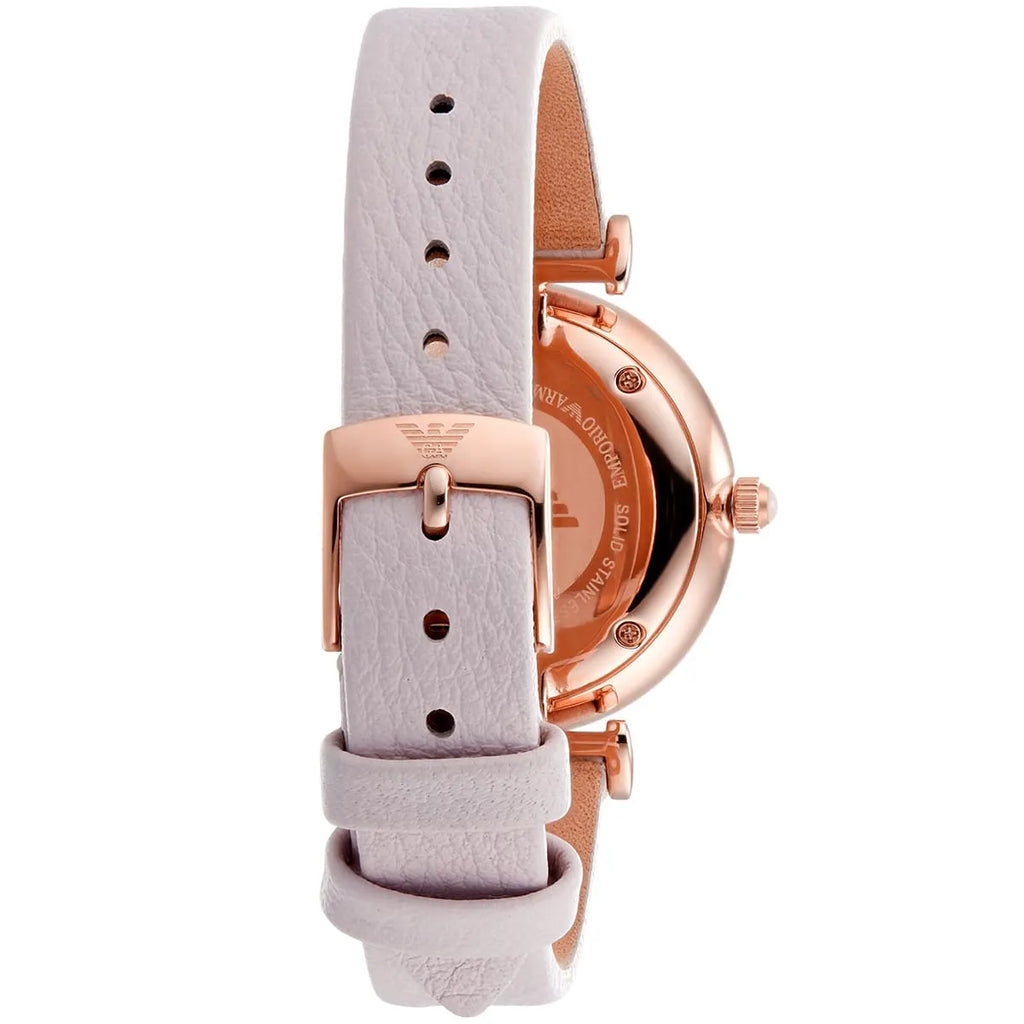 Emporio Armani Gianni T Bar Mother Of Pearl Pink Dial Pink Leather Strap Watch For Women - AR1958