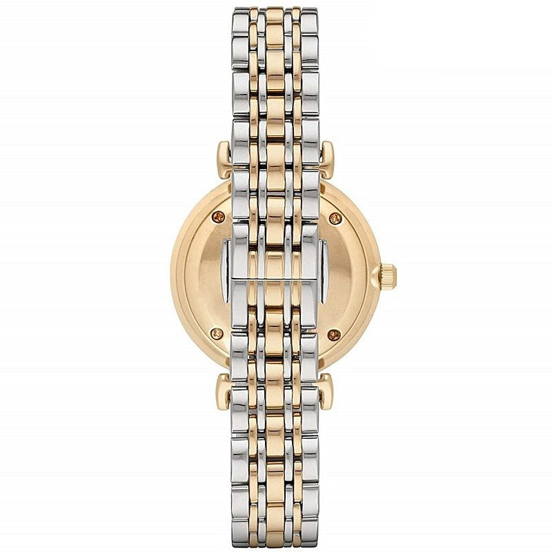 Emporio Armani Gianni T Bar Analog White Dial Two Tone Steel Strap Watch For Women - AR2076