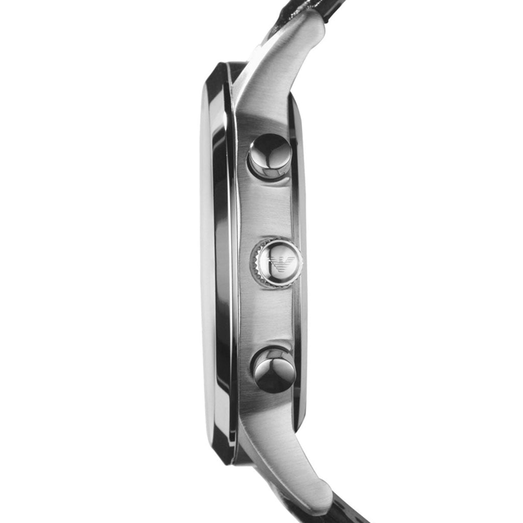 Emporio Armani Classic Chronograph Silver Dial Black Leather Strap Watch For Men - AR2432