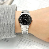 Emporio Armani Classic Quartz Black Dial Silver Steel Strap Watch For Women - AR2441