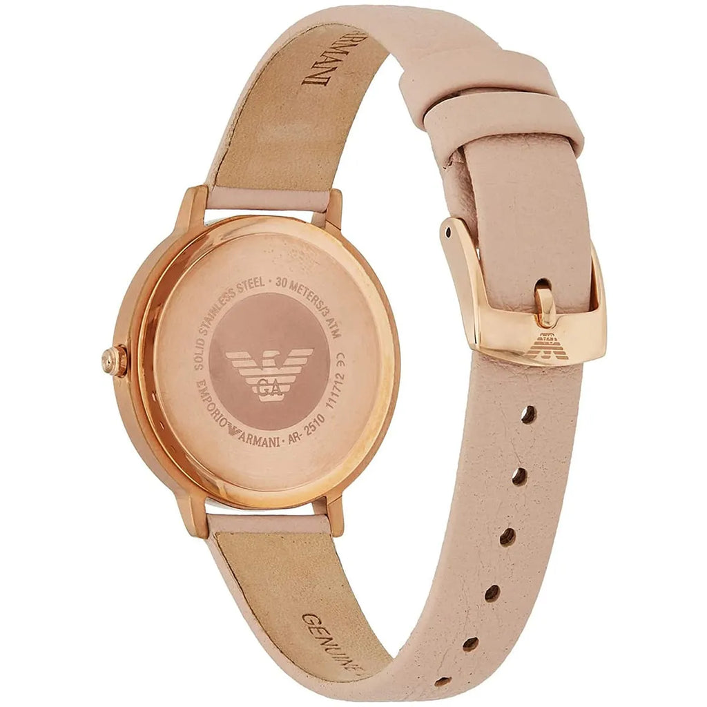 Emporio Armani Gianni T-Bar Quartz Rose Gold Dial Pink Leather Strap Watch For Women - AR11001