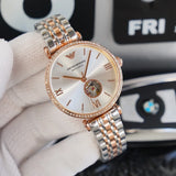 Emporio Armani Gianni T-Bar Analog White Dial Two Tone Steel Strap Watch For Women - AR60019