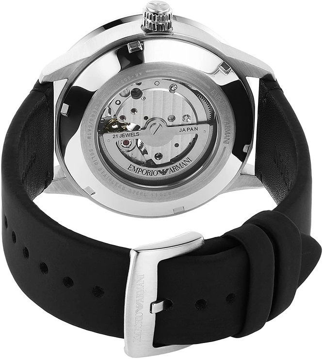 Emporio Armani Renato Chronograph Automatic Black Dial Black Leather Strap Watch For Men - AR60051