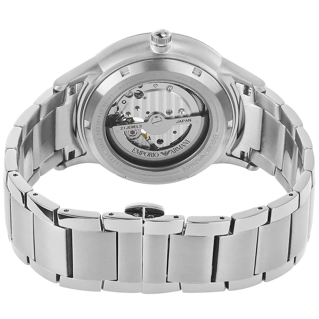 Emporio Armani Meccanico Automatic Black Dial Silver Steel Strap Watch For Men - AR60055