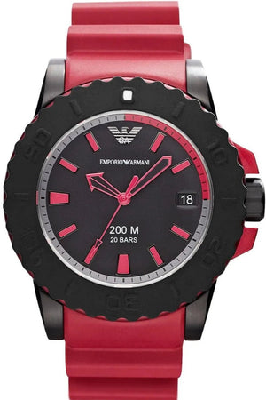Emporio Armani Sportivo Quartz Black Dial Red Rubber Strap Watch For Men - AR6101