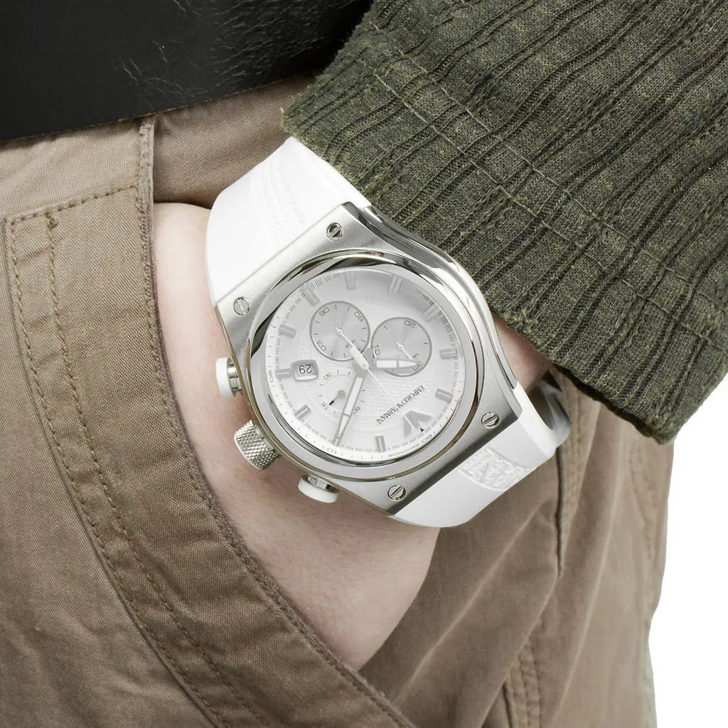 Emporio Armani Sportivo Analog Quartz White Dial White Rubber Strap Watch For Men - AR6103