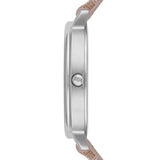 Emporio Armani Gianni T Bar Quartz Silver Dial Beige Leather Strap Watch For Women - AR80007