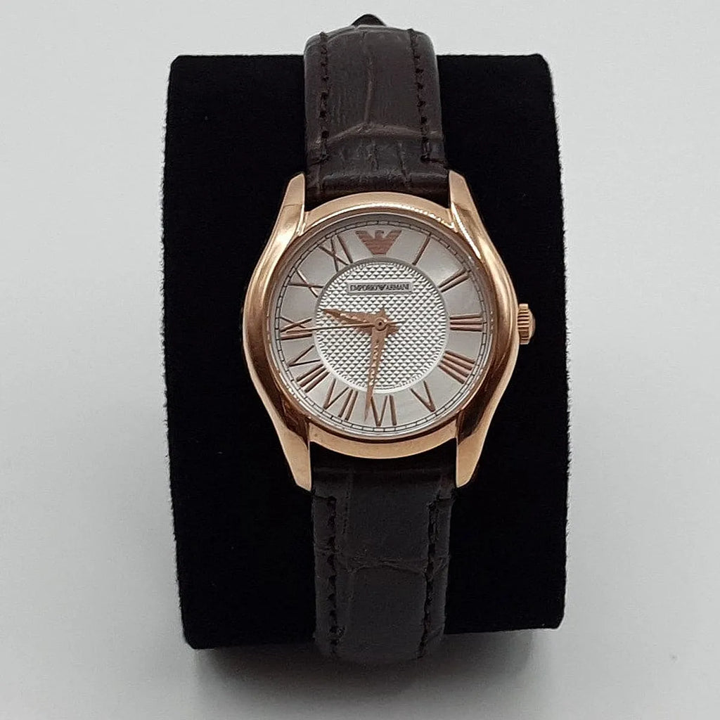 Emporio Armani Classic White Dial Brown Leather Strap Watch For Men - AR9035