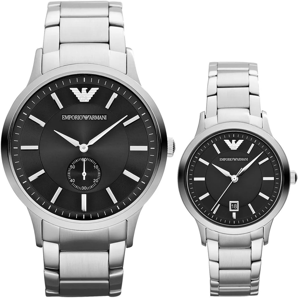 Emporio Armani Classic Quartz Black Dial Silver Steel Strap Watch For Men - AR9107