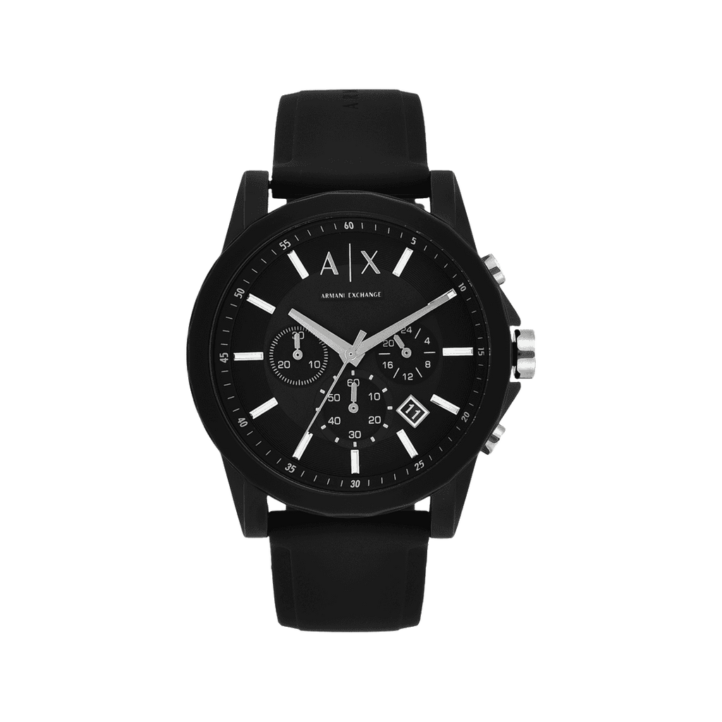 Armani Exchange Outerbanks Chronograph Black Dial Black Silicone Strap Watch For Men - AX1326