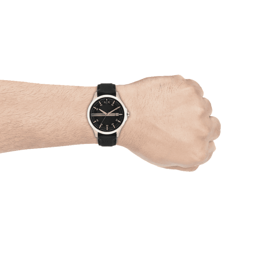 Armani Exchange Hampton Chronograph Black Dial Black Leather Strap Watch For Men - AX2101