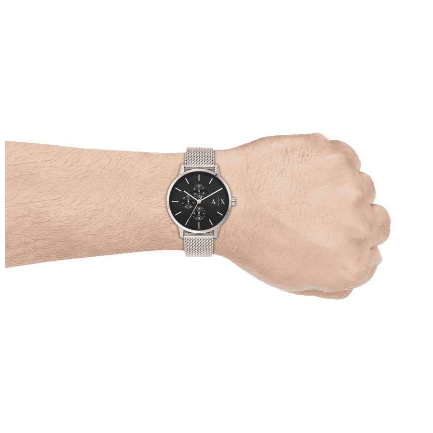 Armani Exchange Cayde Chronograph Black Dial Silver Mesh Strap Watch For Men - AX2714