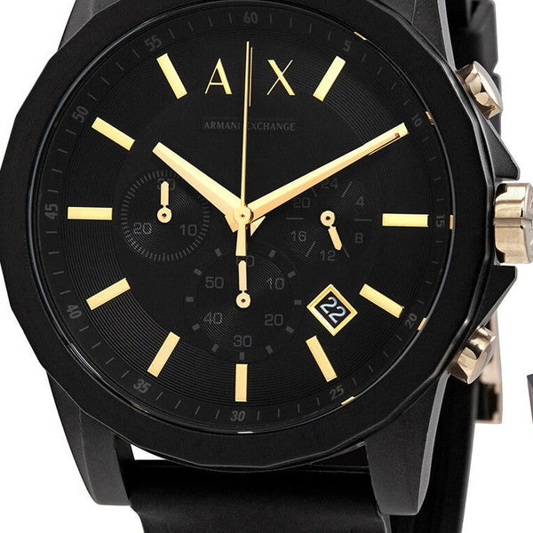 Armani Exchange Outerbanks Chronograph Black Dial Black Steel Strap Watch For Men - AX7105