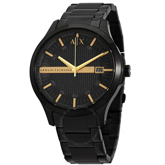 Armani Exchange Hampton Chronograph Black Dial Black Steel Strap Watch For Men - AX2413