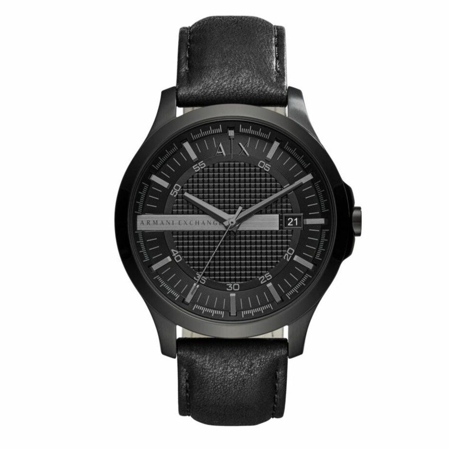 Armani Exchange Hampton Chronograph Black Dial Black Leather Strap Watch For Men - AX2400