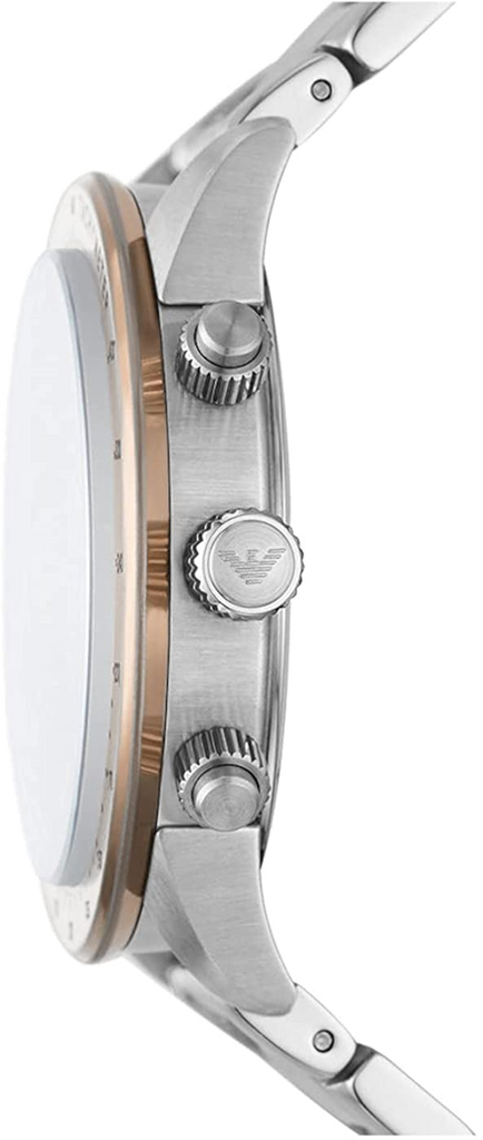 Emporio Armani Mario Chronograph Beige Dial Silver Steel Strap Watch For Men - AR11352