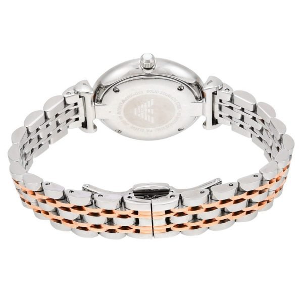 Emporio Armani Gianni T-Bar Mother of Pearl Dial Two Tone Steel Strap Watch For Women - AR1987