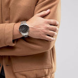 Armani Exchange Hampton Chronograph Black Dial Silver Steel Strap Watch For Men - AX2179