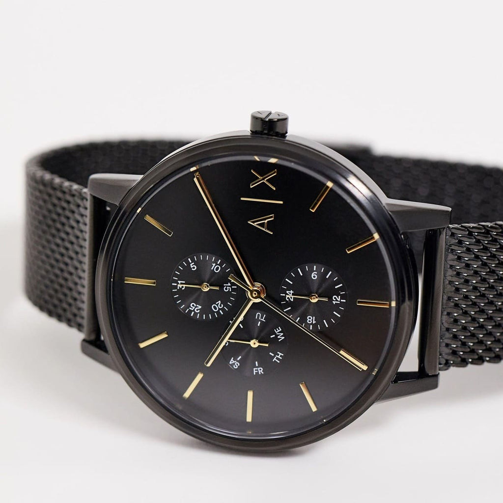 Armani Exchange Cayde Chronograph Black Dial Black Mesh Strap Watch For Men - AX2716