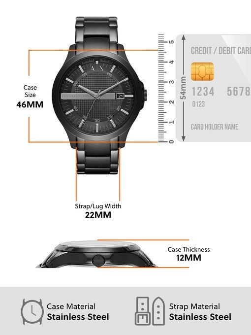 Armani Exchange Hampton Black Dial Black Steel Strap Watch For Men - AX7101