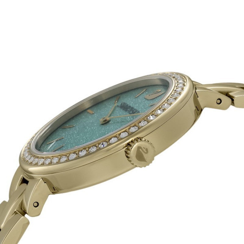 Swarovski Daytime Crystals Turquoise Dial Gold Steel Strap Watch for Women - 5182212