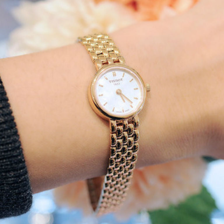 Tissot T Lady Lovely Mother of Pearl Dial Rose Gold Steel Strap Watch For Women - T058.009.33.111.00