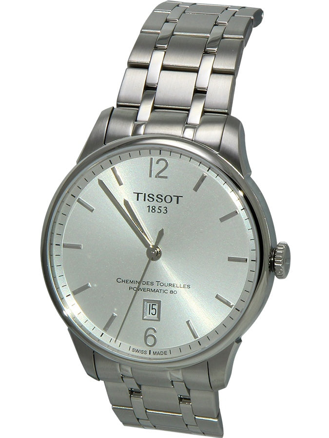 Tissot Chemin Des Tourelles Powermatic 80 Silver Dial Silver Steel Strap Watch For Men - T099.407.11.037.00
