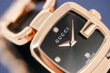 Gucci G Ladies Diamonds Black Dial Rose Gold Steel Strap Watch For Women - YA125512